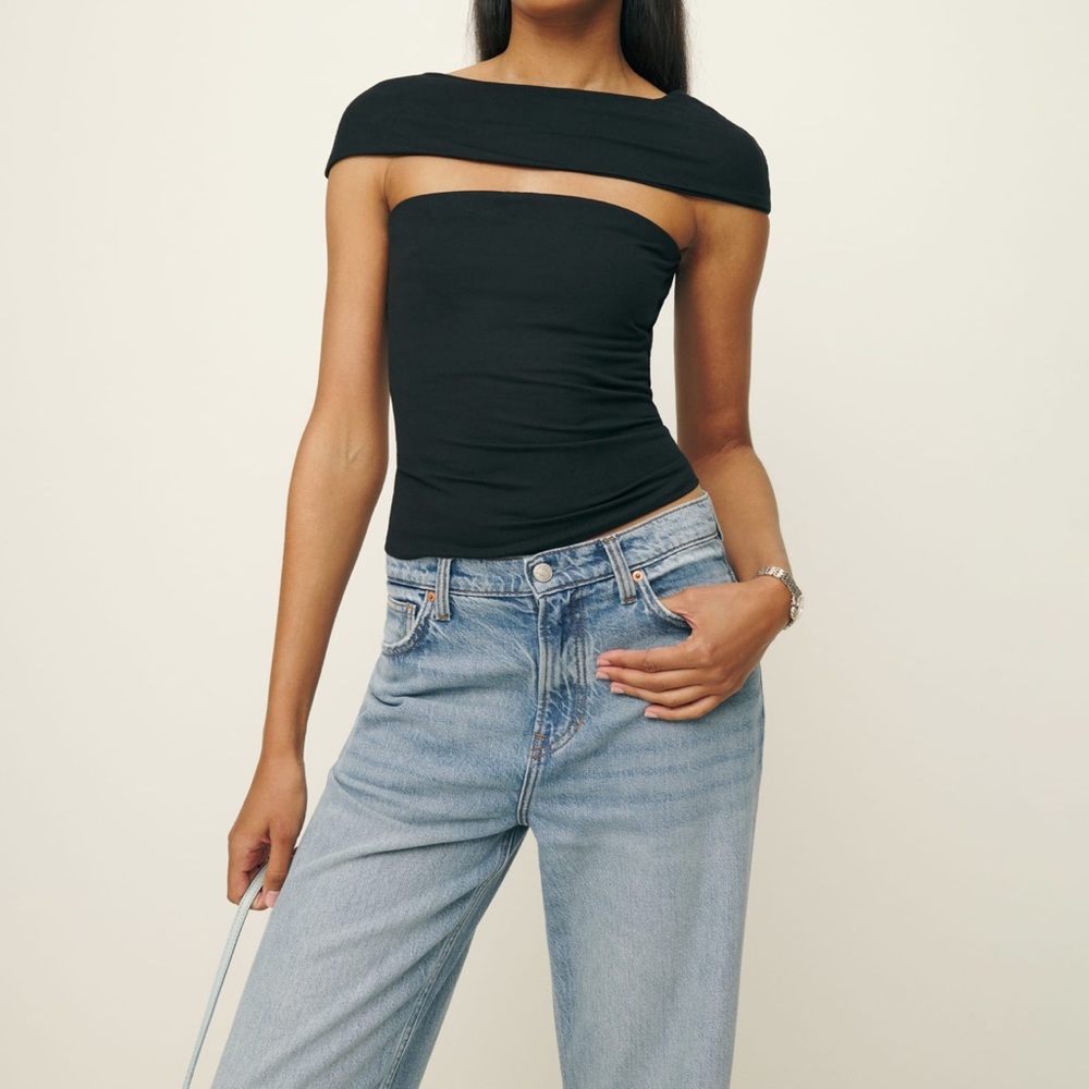 Reformation Black Fitted Cut Out Top
